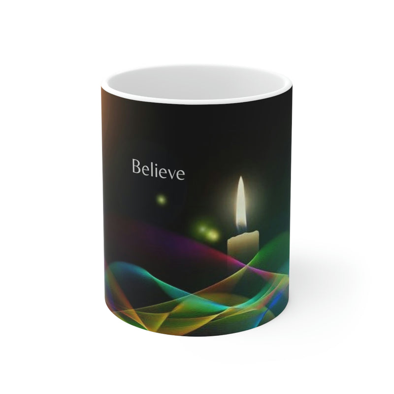 From our Faith Based collection. The warm glow of a burning candle with a gentle reminder to Believe.
