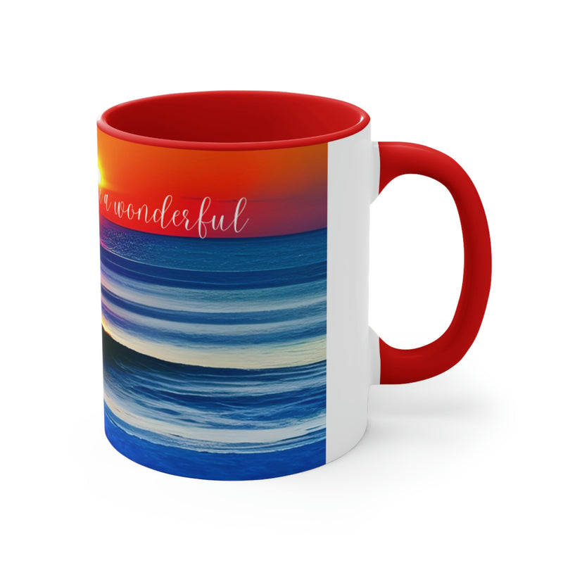 From our Sand and Sun collection. A beautiful sunset over the water is the perfect way to start your day with a hot cup of coffee, or end your day with a warm cup of tea. Matching accent cushion also available.
