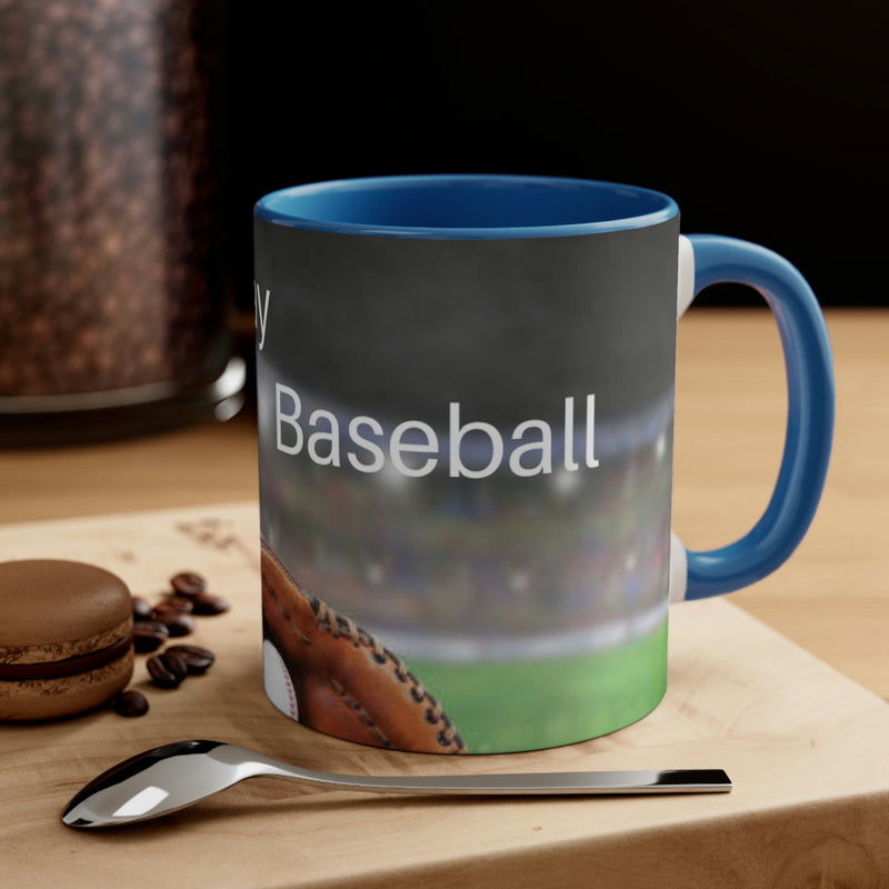 Perfect gift for that baseball mom or dad. Ball and glove lying on green grass with the simple phrase, let's play baseball.