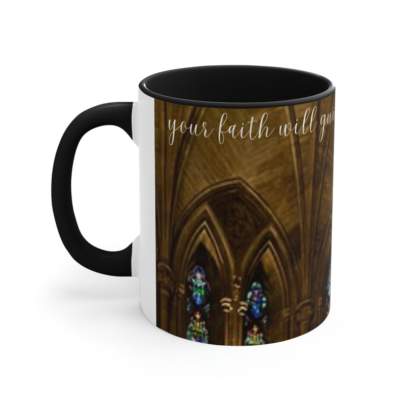 Beautiful stained glass highlight this coffee mug. Our Faith Based collection of products offers reminders of how vital our faith is. Matching accent cushion with same design also available.