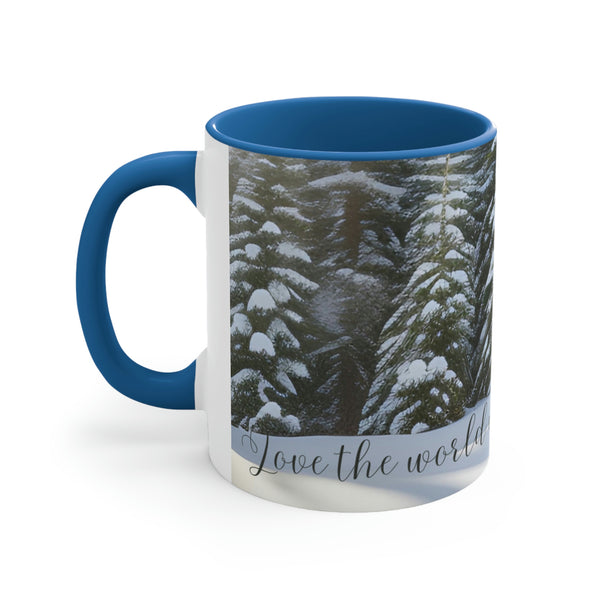 From our Wonderful World collection. Beautiful image of snowcapped pine trees with the gentle reminder to love the world we live in. Matching accent cushion also available.