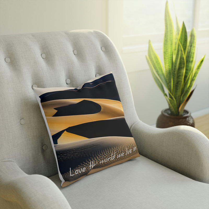 From our Wonderful World collection, this beautiful accent cushion highlights sunshine and shadow over desert sand dunes. The perfect addition to your vacation home or rental property.