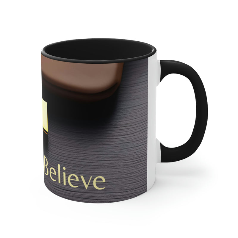Part of our Faith Based collection of items, this beautiful coffee mug depicts a gold cross with the simple, but powerful word, Believe. Let your faith guide you through the day.