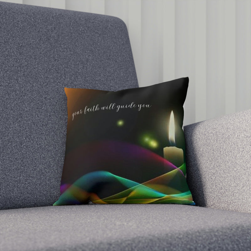 Beautiful accent cushion from our Faith Based collection. Warm candlelight highlights this reminder that our faith will guide us through difficult times.
