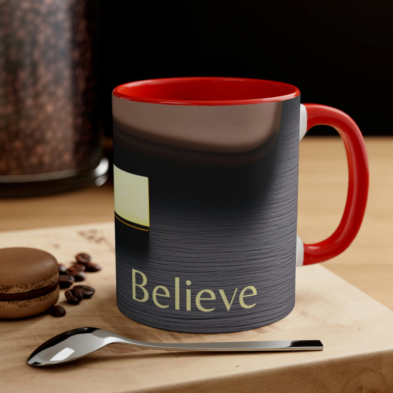 Part of our Faith Based collection of items, this beautiful coffee mug depicts a gold cross with the simple, but powerful word, Believe. Let your faith guide you through the day.