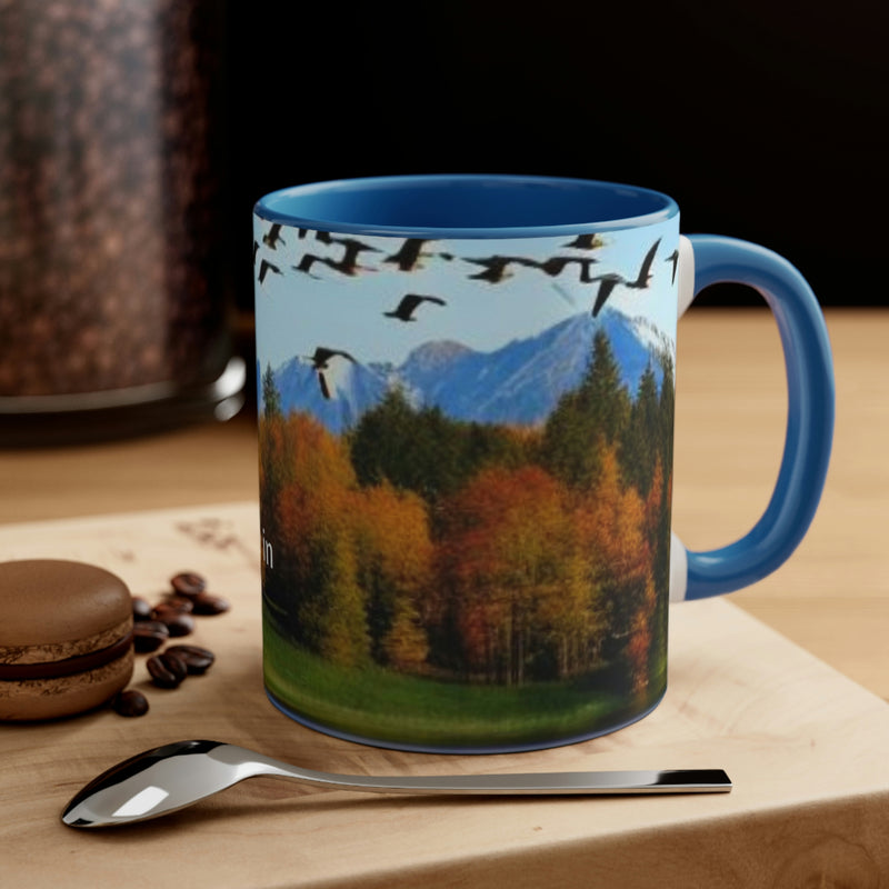 Autumn leaves are the backdrop for this image of a flock of geese searching for water, with the gentle reminder to love the world we live in. Part of our Wonderful World collection of merchandise.