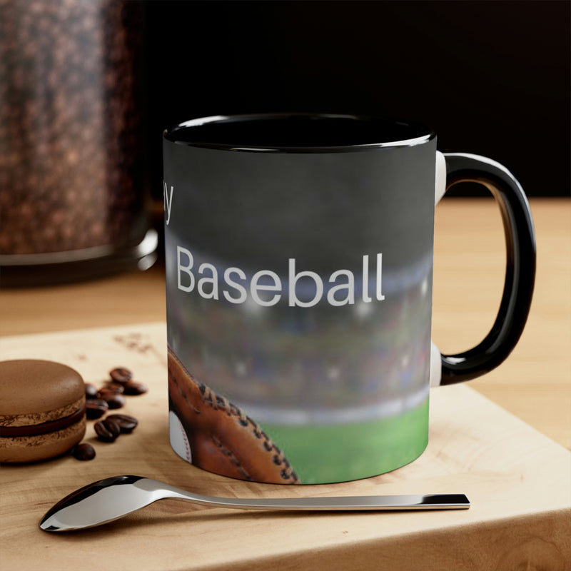 Perfect gift for that baseball mom or dad. Ball and glove lying on green grass with the simple phrase, let's play baseball.