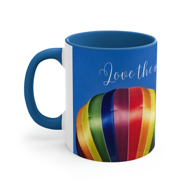 From our Wonderful World collection, this beautiful beverage mug displays a colorful hot air balloon surrounded by bright blue sky.