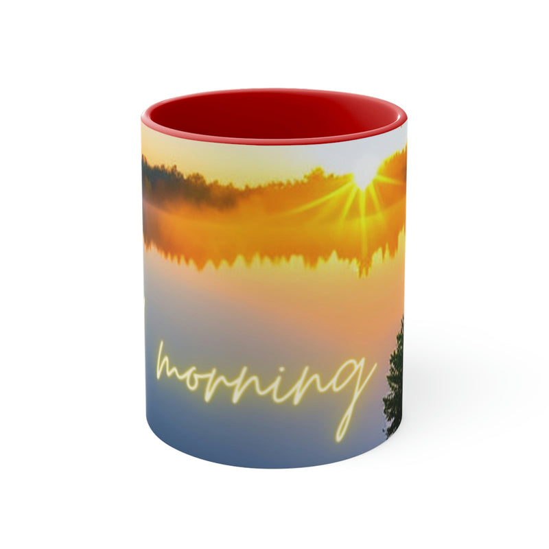 Beautiful image of a sunrise over water and a simple, good morning to start your day. From our Wonderful World collection of merchandise.