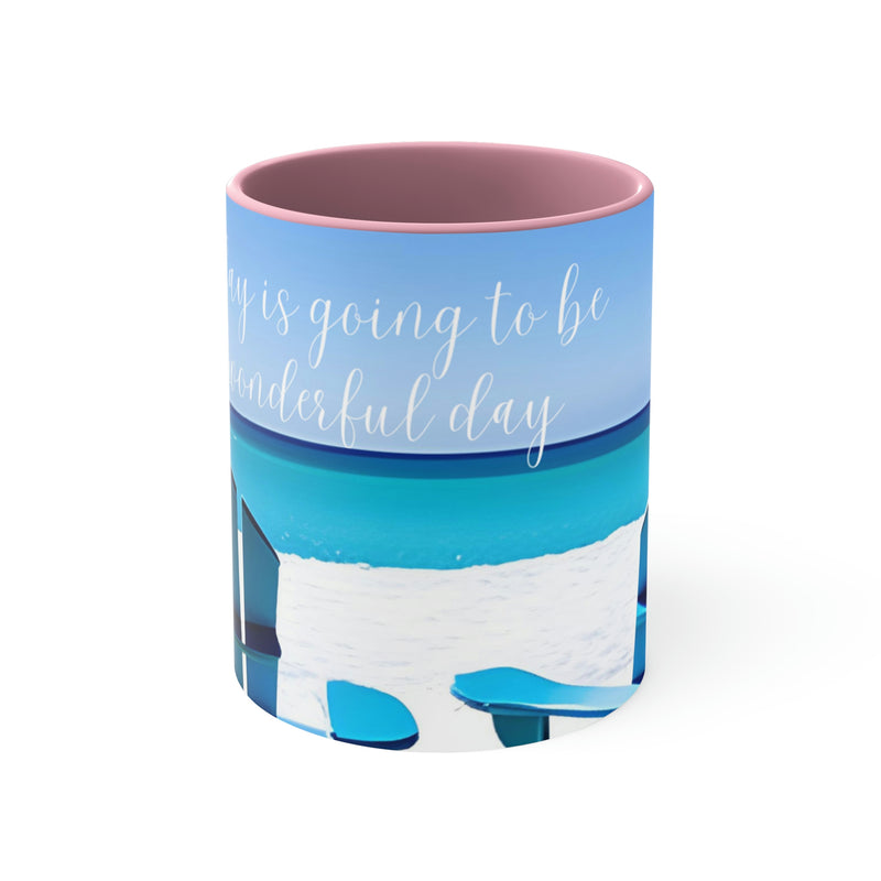 From our Wonderful World collection. This beautiful coffee mug is perfect for early mornings at your beach house, cabin, or favorite get away destination.