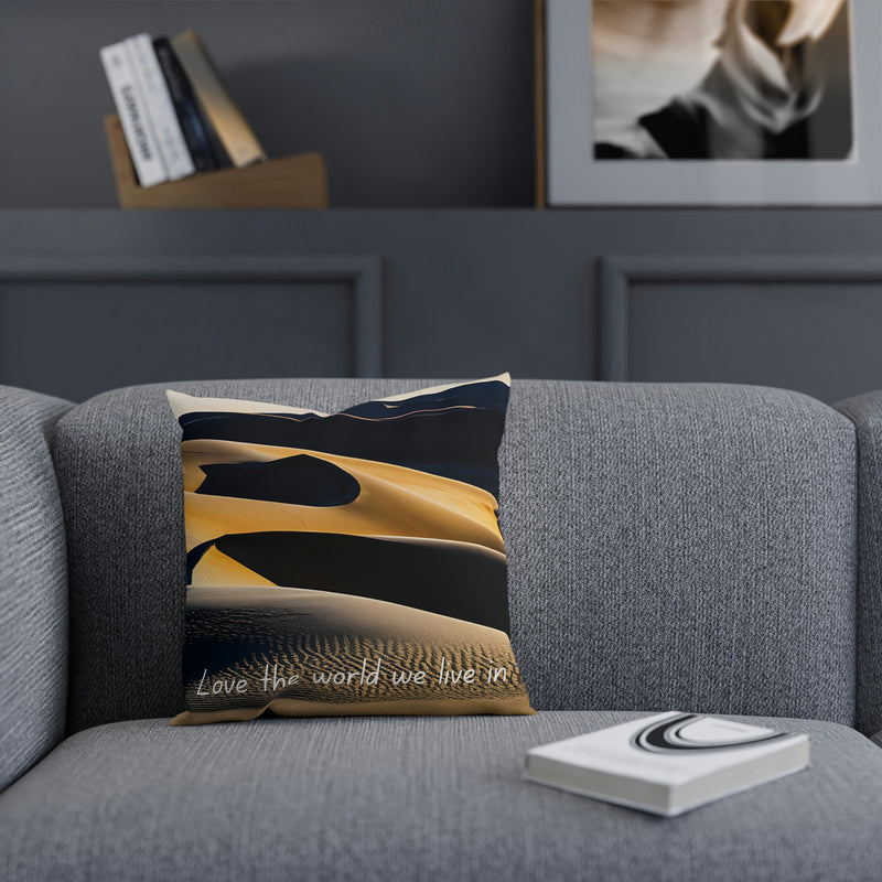 From our Wonderful World collection, this beautiful accent cushion highlights sunshine and shadow over desert sand dunes. The perfect addition to your vacation home or rental property.