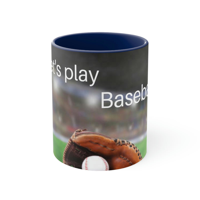 Perfect gift for that baseball mom or dad. Ball and glove lying on green grass with the simple phrase, let's play baseball.