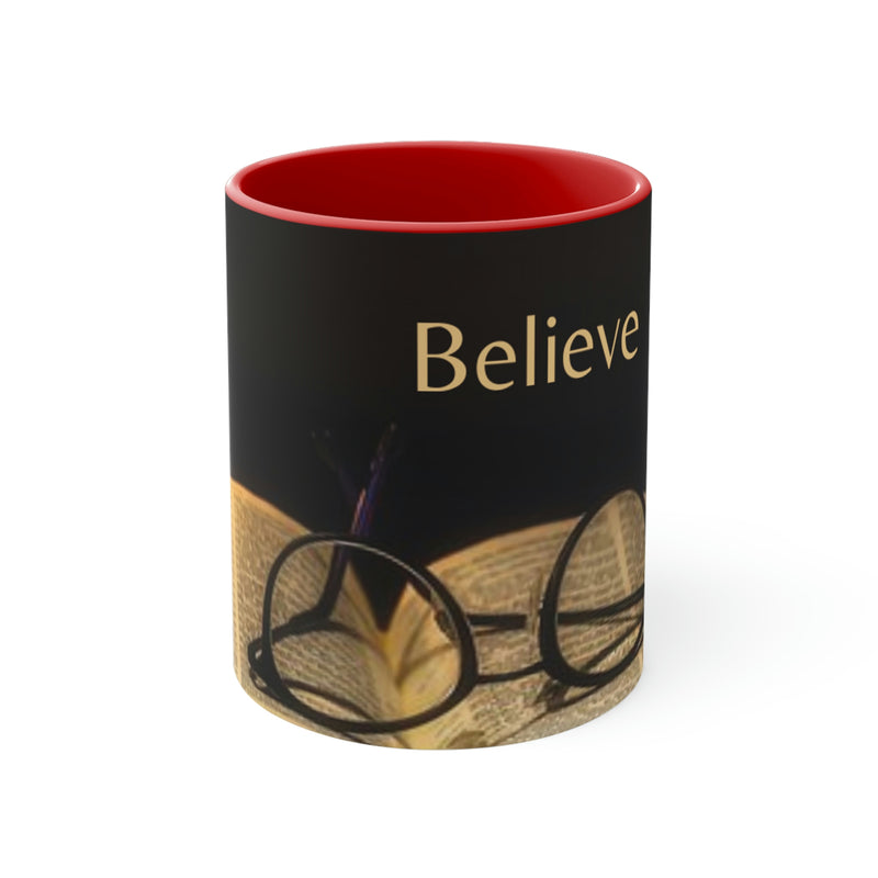 From our Faith Based collection of merchandise, a beautiful coffee mug with the image of the bible and a gentle reminder to Believe. The perfect gift for that special someone. Matching accent cushion also available.