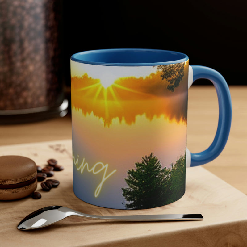 Beautiful image of a sunrise over water and a simple, good morning to start your day. From our Wonderful World collection of merchandise.