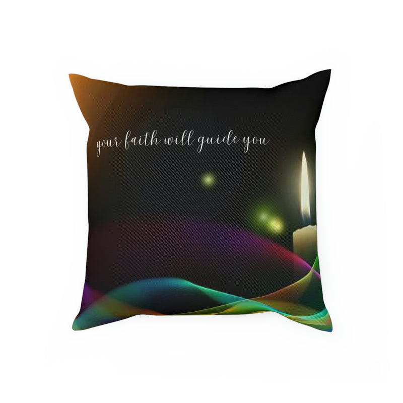 Beautiful accent cushion from our Faith Based collection. Warm candlelight highlights this reminder that our faith will guide us through difficult times.