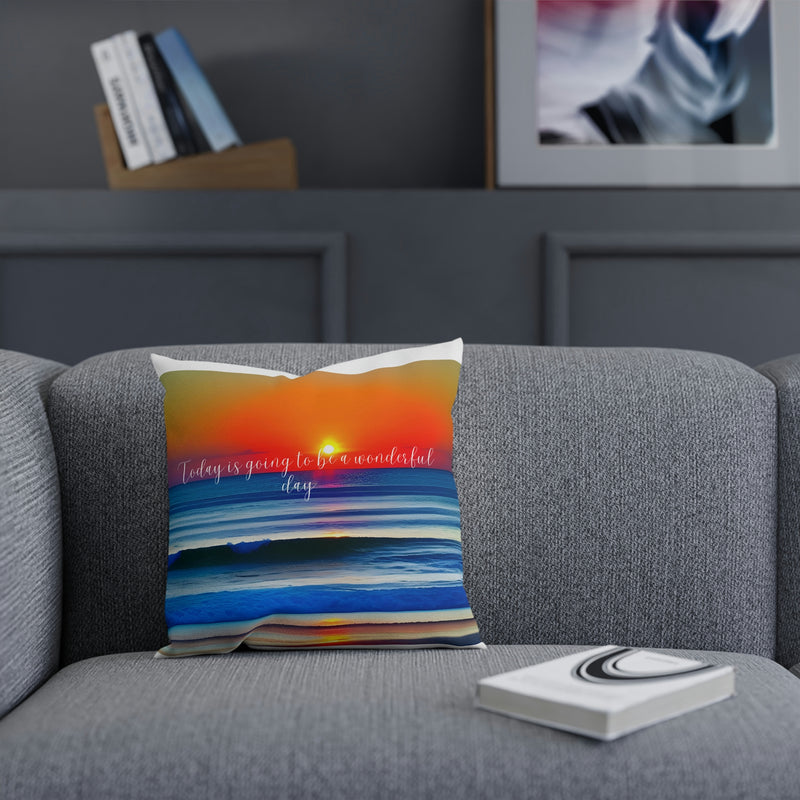From our Sand and Sun collection. This beautiful accent cushion is perfect for any room at your beach house, vacation home, rental property or cabin. The glow of the sunset glistening on the water will warm up any room.