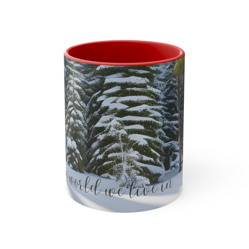 From our Wonderful World collection. Beautiful image of snowcapped pine trees with the gentle reminder to love the world we live in. Matching accent cushion also available.